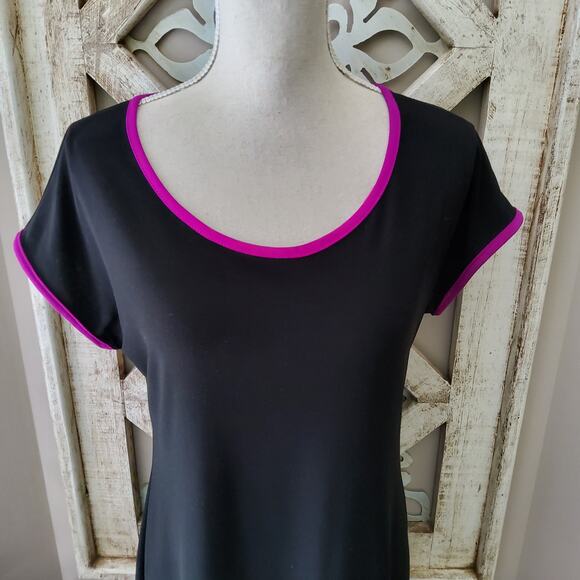 MSK Women's Petite Short Sleeve Shift Midi Dress in Black & Purple - Picture 3 of 7